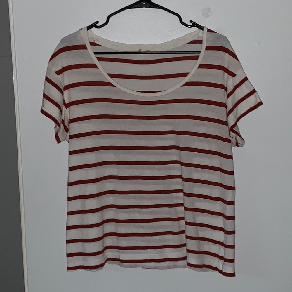 Burnt orange and white striped T-shirt